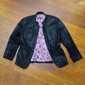 Twiggy LONDON 60s Style Leather Military Jacket With Psychedelic Design Lining